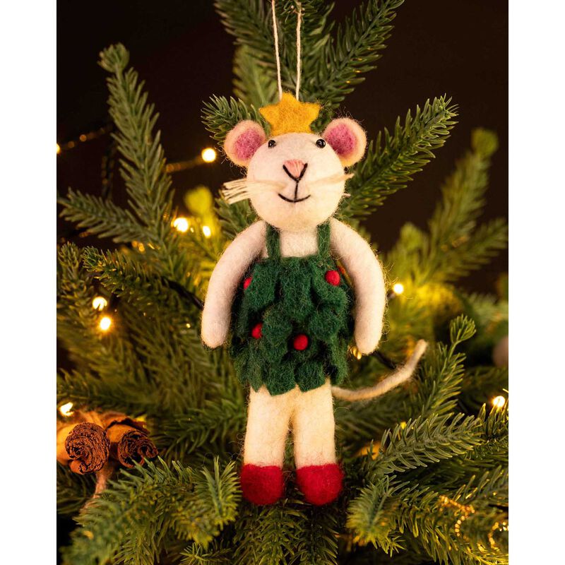 Amica Felt Mouse In Holly Dress 12cm image number 1